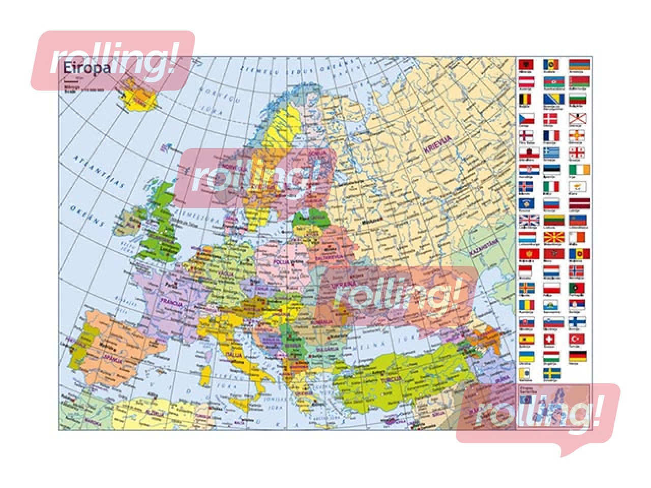 Political and physiographic map of Europe in A3 format
