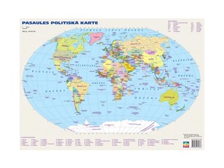 Political and physiographic World map in A3 format