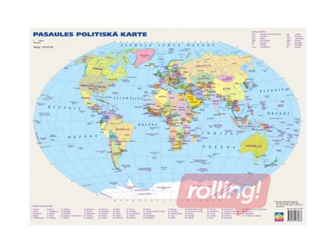 Политическая и физико-географическая карта мира в формате А3