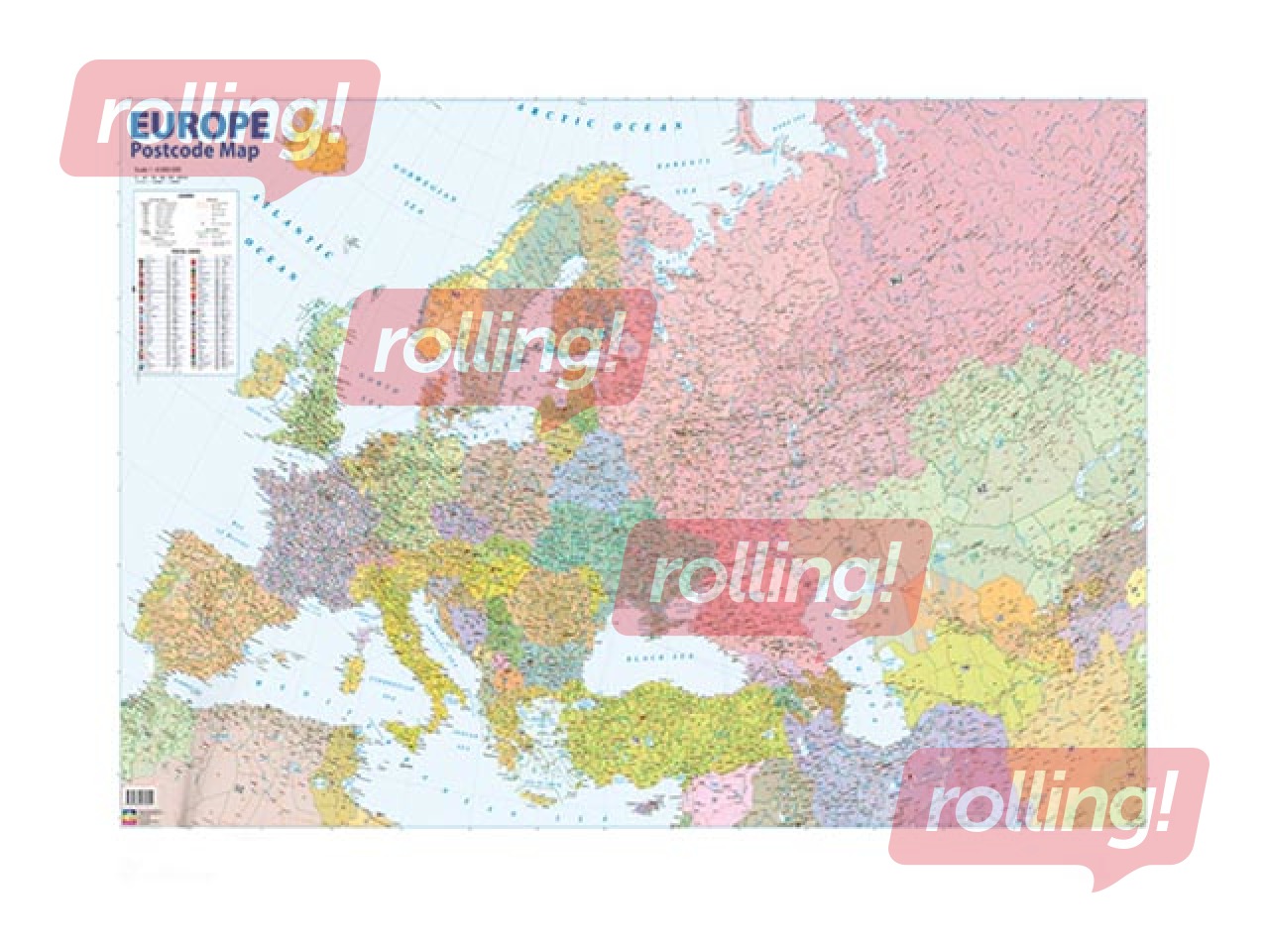 Euroopa postiindeksite seinakaart, 122x78.5cm