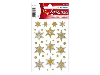 Stickers stars 6-pointed, silver, embossed, 1 sheet/13 stickers
