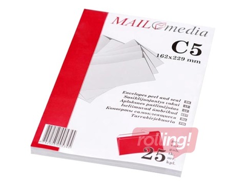 Самоклеящиеся конверты c лентой, C5, 25 шт., белые