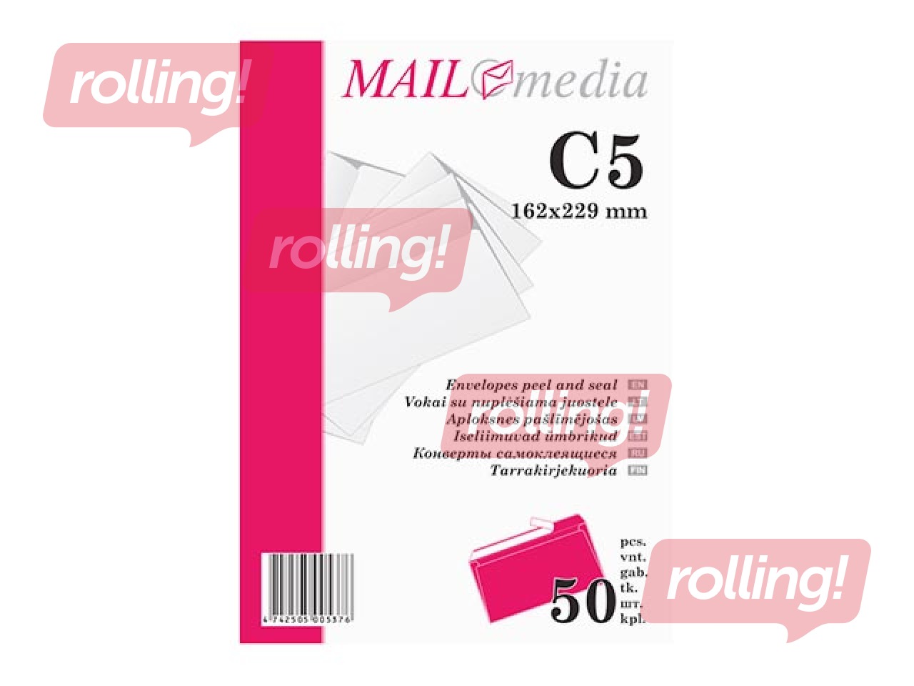 Aploksnes pašlīmējošas ar lentu, C5, 50 gab., baltas