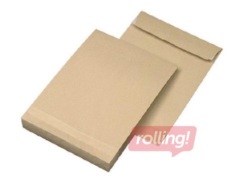 Конверт с селиконовой лентой и складками сбоку и снизу, 450x350x80мм, коричневый