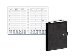 Diary Prestige, A5, leather imitation with spiral and button, black