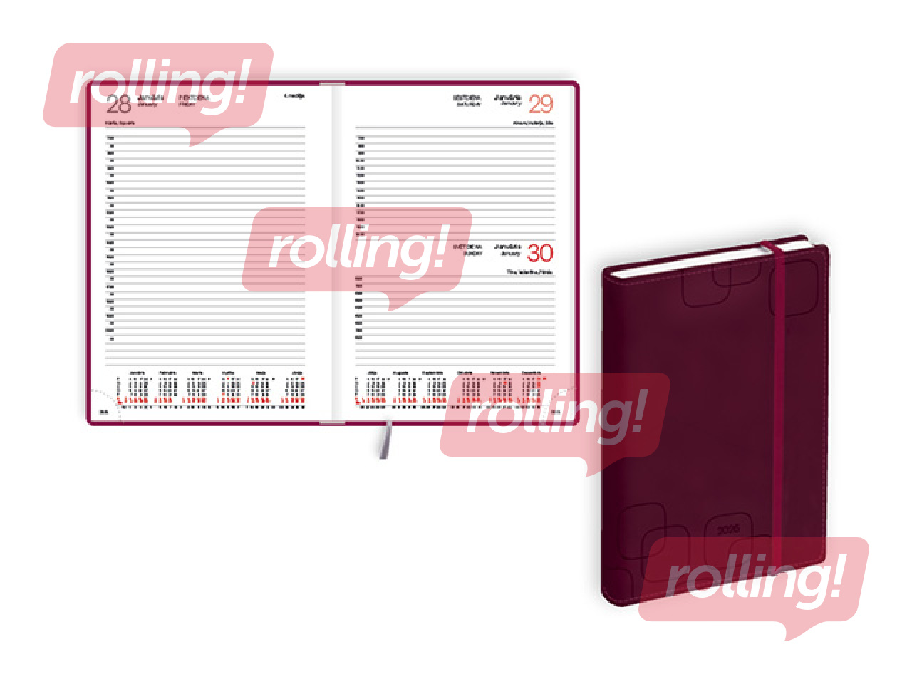 Diary Manager, A5, Soft leather imitation, burgundy