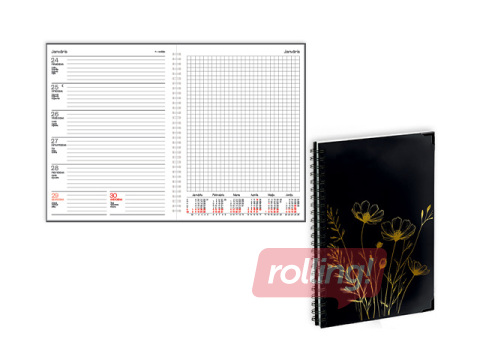 Dienasgrāmata Quadro Trend Flowers, A5, ar spirāli, 2026