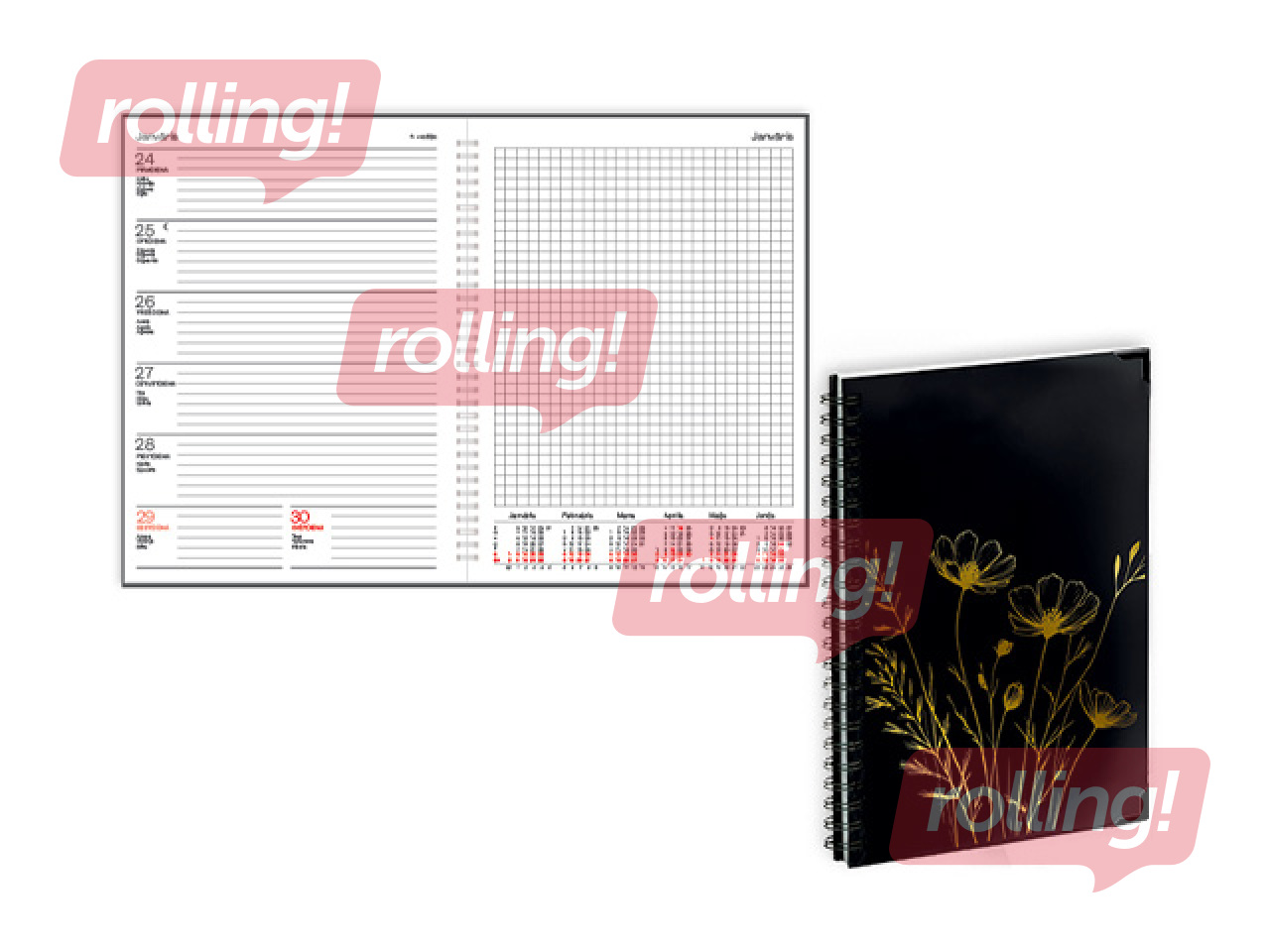 Dienasgrāmata Quadro Trend Flowers, A5, ar spirāli, 2026