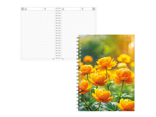 Diary - notebook, Tempo Spiral, squares, Globeflowers