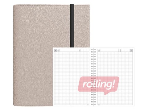 Dienasgrāmata - piezīmju bloks bez datumiem, A5 Flex, rūtiņu, gaiši pelēks