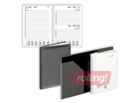 Dienasgrāmata Manager, A5, mākslīgā āda ar spirāli, pelēka