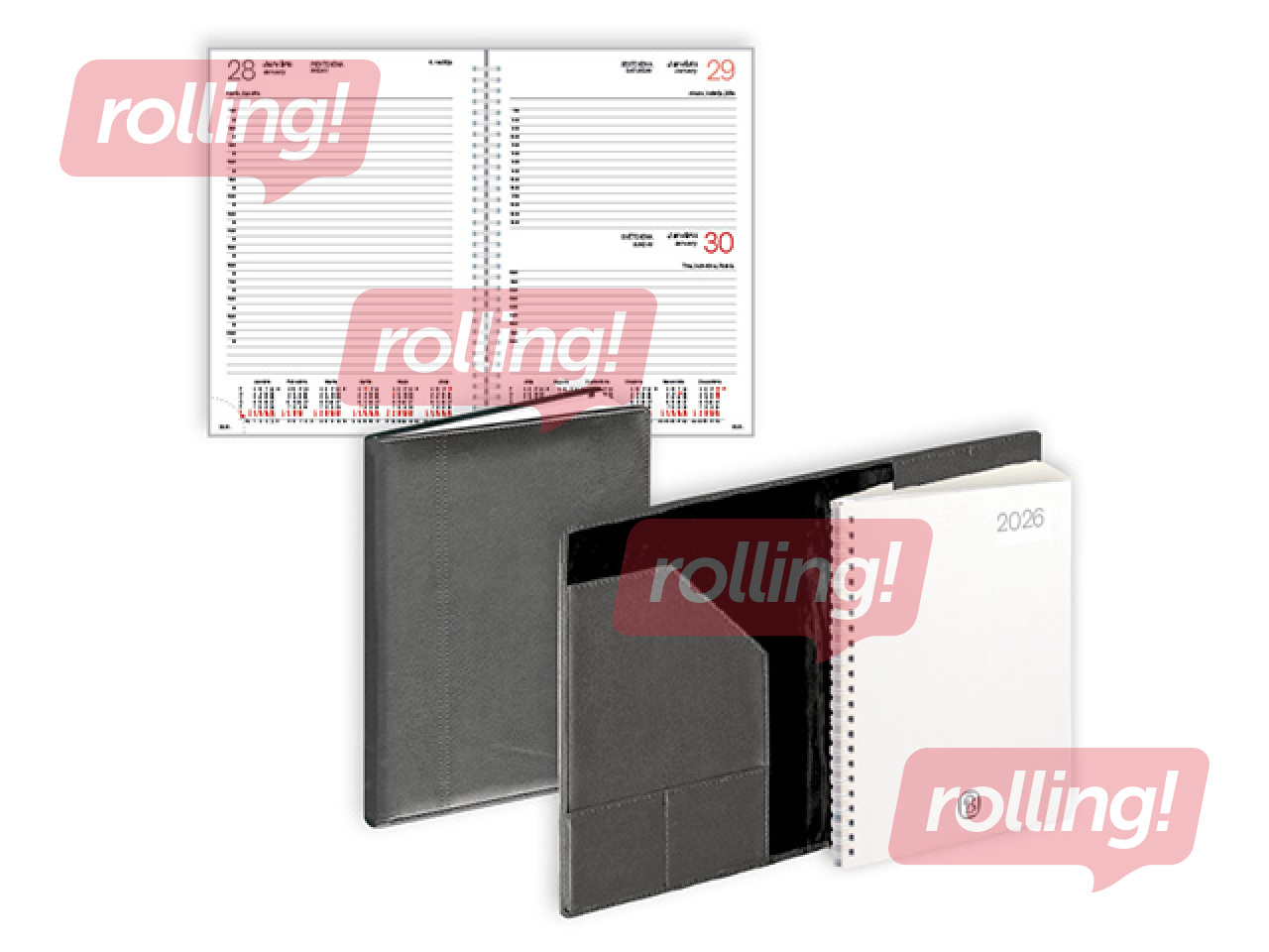 Dienasgrāmata Manager, A5, mākslīgā āda ar spirāli, pelēka