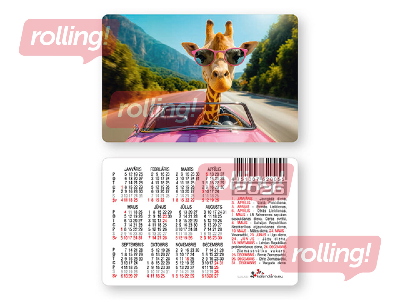 Kabatas kalendārs, divpusējs, Nr.8, 60x92mm