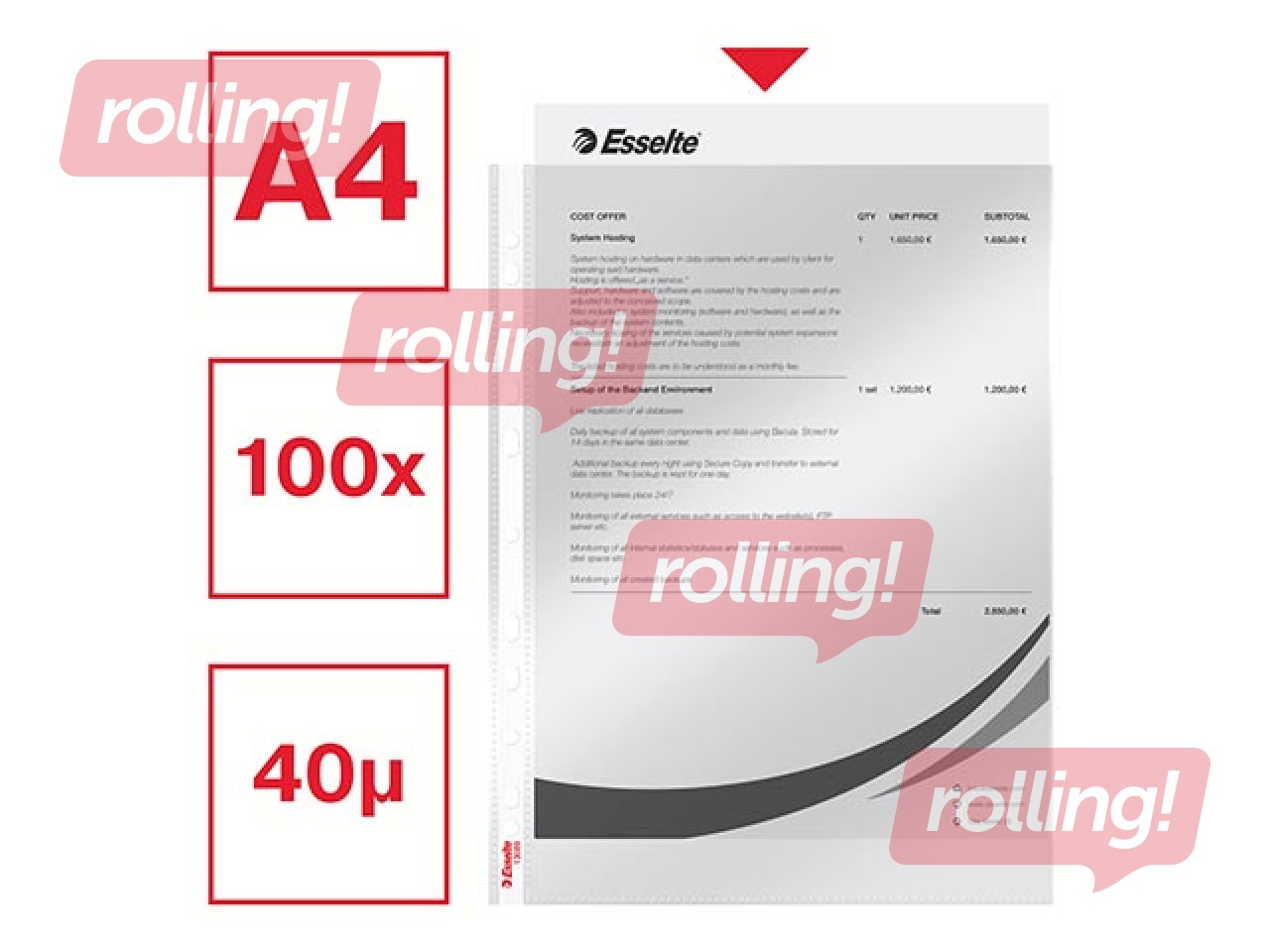 Document pockets Essselte, A4, glossy, 40 mic., 100 pc.