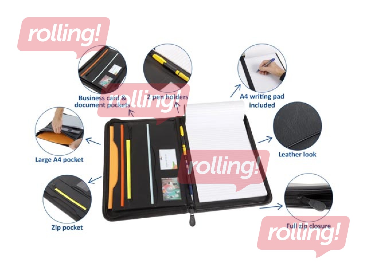 Mape ar rāvējslēdzēju Rillstab Excellent de Luxe, A4, melna