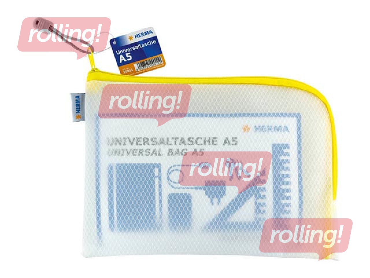 Folder - lockable Herma, A5, transparent with yellow zipper