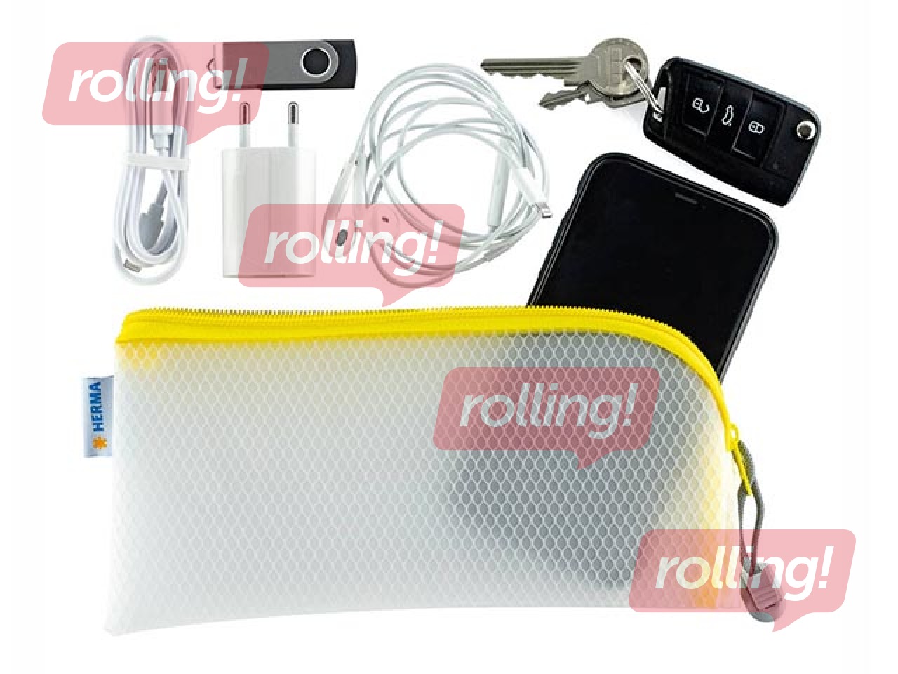 Mape - slēdzama Herma, 23x11 cm, caurspīdīga ar dzeltenu rāvējslēdzēju