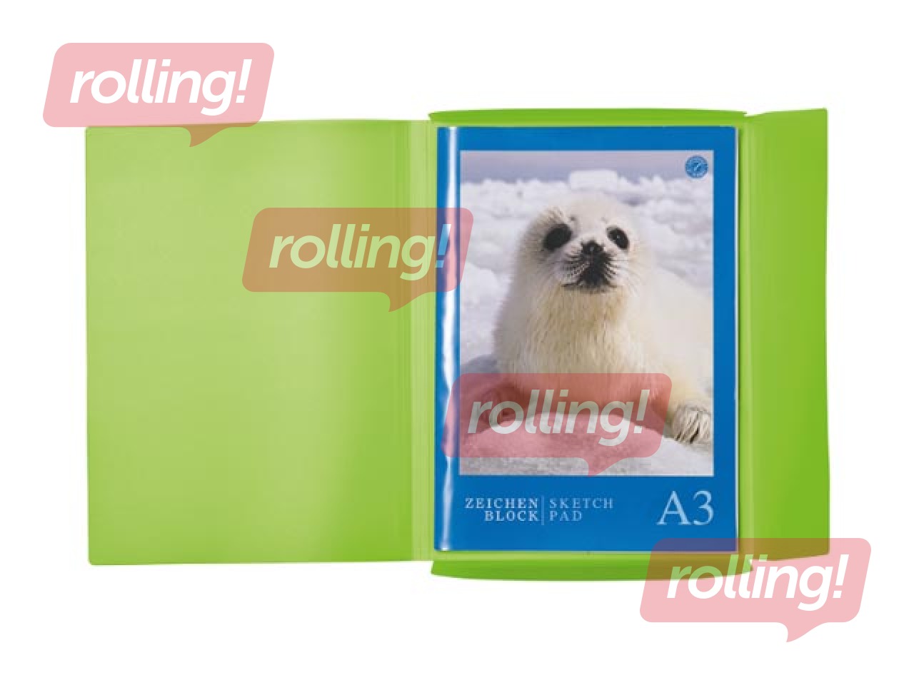 Mape ar 3 atlokiem un gumijām Herma, A3, PP, gaiši zaļa