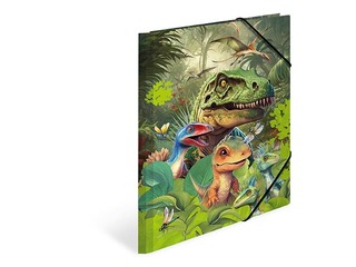 Папка с 3-мя клапанами и резинками Herma, A4, Dino World, картонная