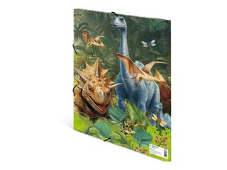 Папка с 3-мя клапанами и резинками Herma, A4, Dino World, картонная