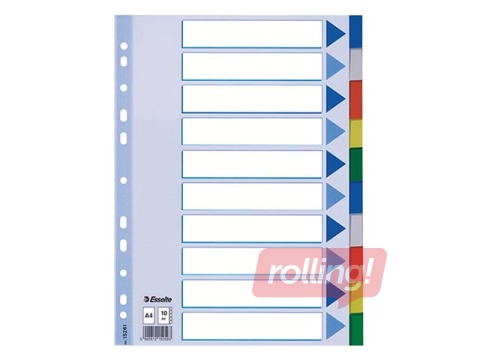 Document divider Esselte, PP, A4+, 10 sections, coloured
