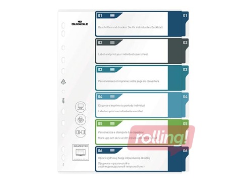 Dokumentu sadalītājs Durable1-6, A4+, PP, krāsains