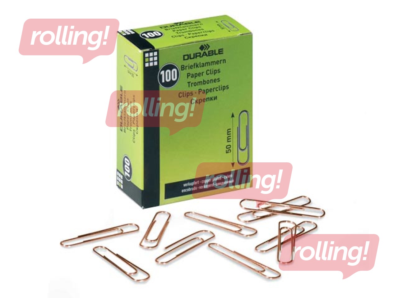 Скрепки канцелярские Durable, цвет медный, 50мм, 100 шт.