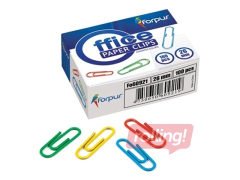 Paper clips, colored, 26mm, 100 pcs.