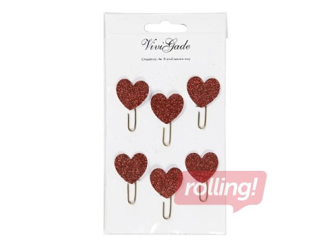 Metal paperclips, hearts, 30mm, 6 pcs.