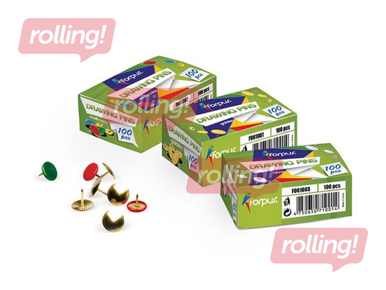 Кнопки Forpus, металические, золотистые, 9.5мм, 100 шт.