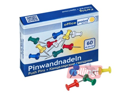 Push pins for cork boards Office Point, coloured, 60 pcs.