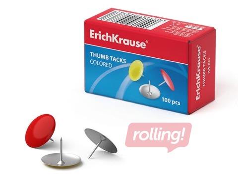 Drawing pins ErichKrause, metal, coloured, 15mm, 12 pcs.