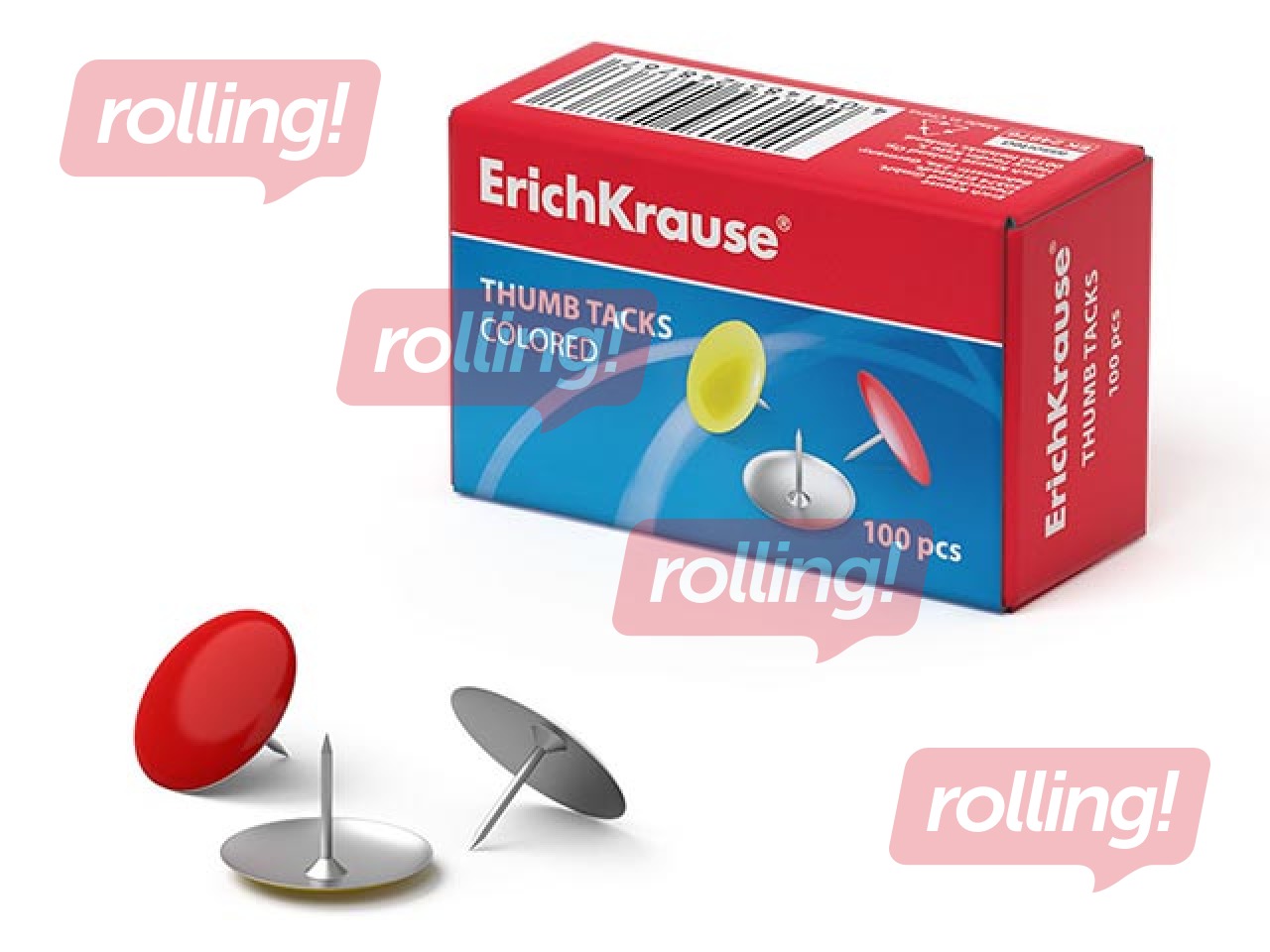 Drawing pins ErichKrause, metal, coloured, 15mm, 12 pcs.