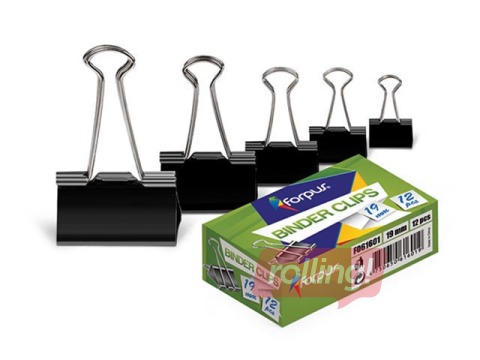 Klipši papīram Forpus, 32mm, melni, 12 gab.