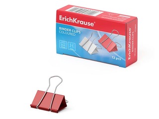 Зажимы для бумаги ErichKrause, 19мм, цветные, 12 шт.