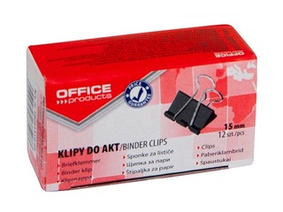 Klipši papīram Office Products, 15mm, melni, 12 gab.