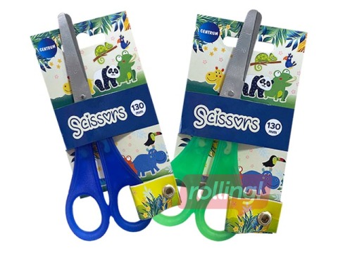 Šķēres bērniem Centrum Zoo ar lineālu, dažādas rokturu krāsas, 13cm