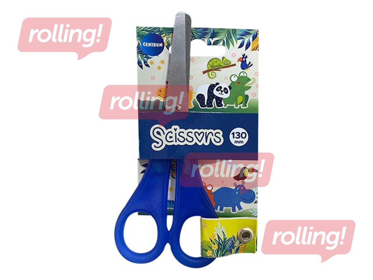 Šķēres bērniem Centrum Zoo ar lineālu, dažādas rokturu krāsas, 13cm