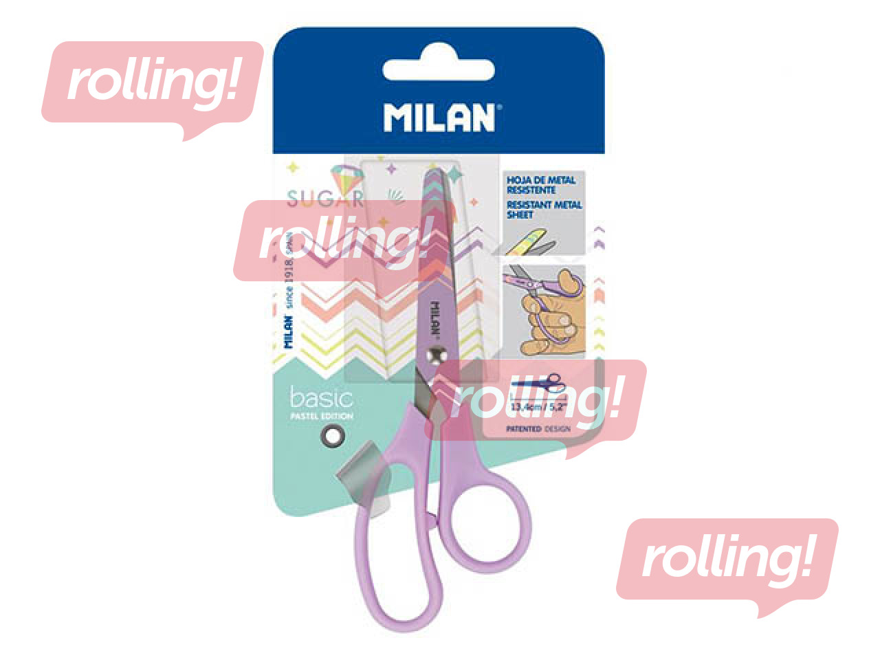 Šķēres bērniem Milan Basic Pastel, ceriņu krāsā, 13.4cm