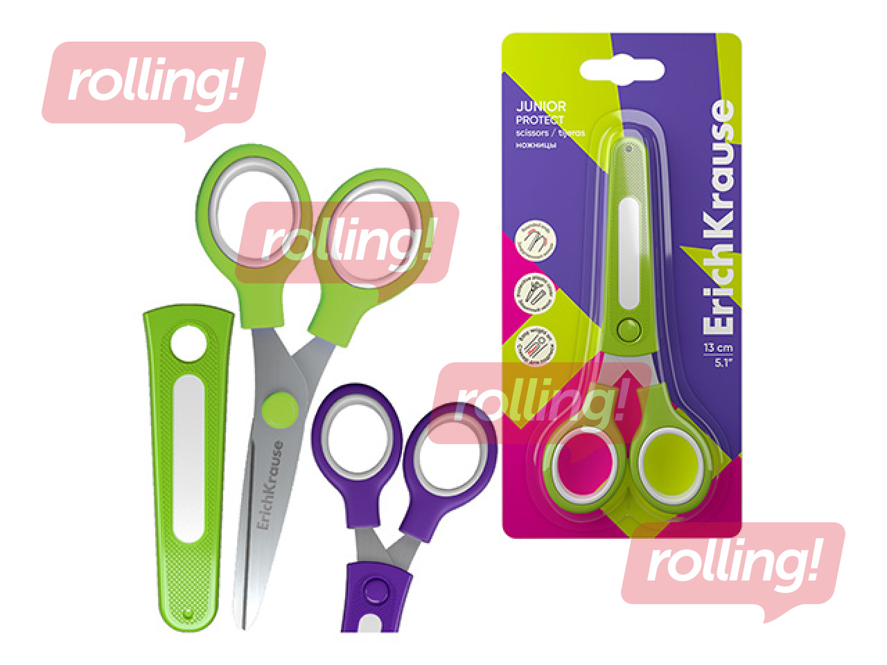 Children's scissors ErichKrause, Junior Protect, with cap, green, 13cm