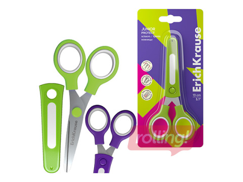 Šķēres bērniem ErichKrause, Junior Protect, ar uzgali, zaļas, 13cm