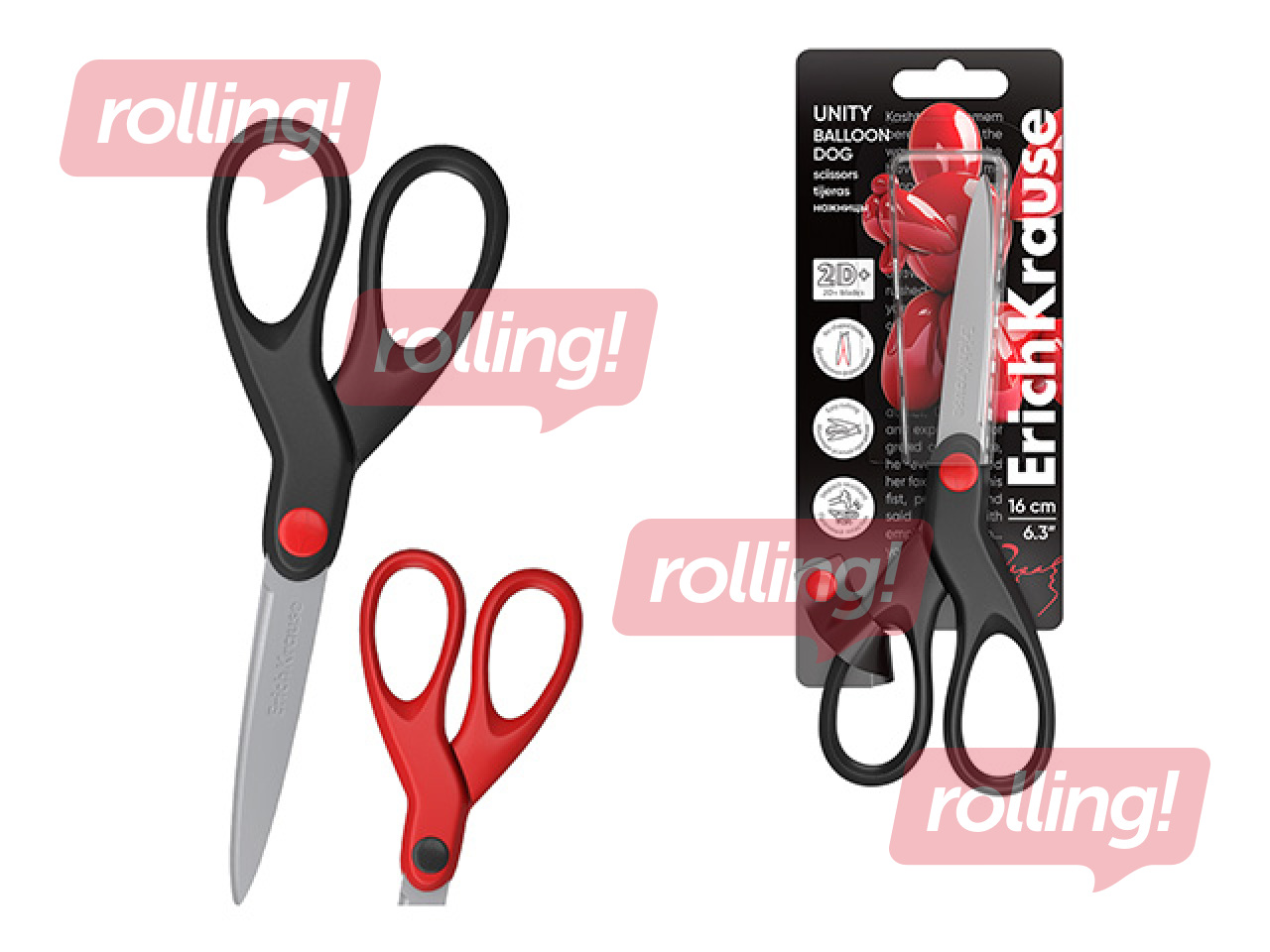 Ножницы ErichKrause, Unity Balloon Dog, красные, 16см