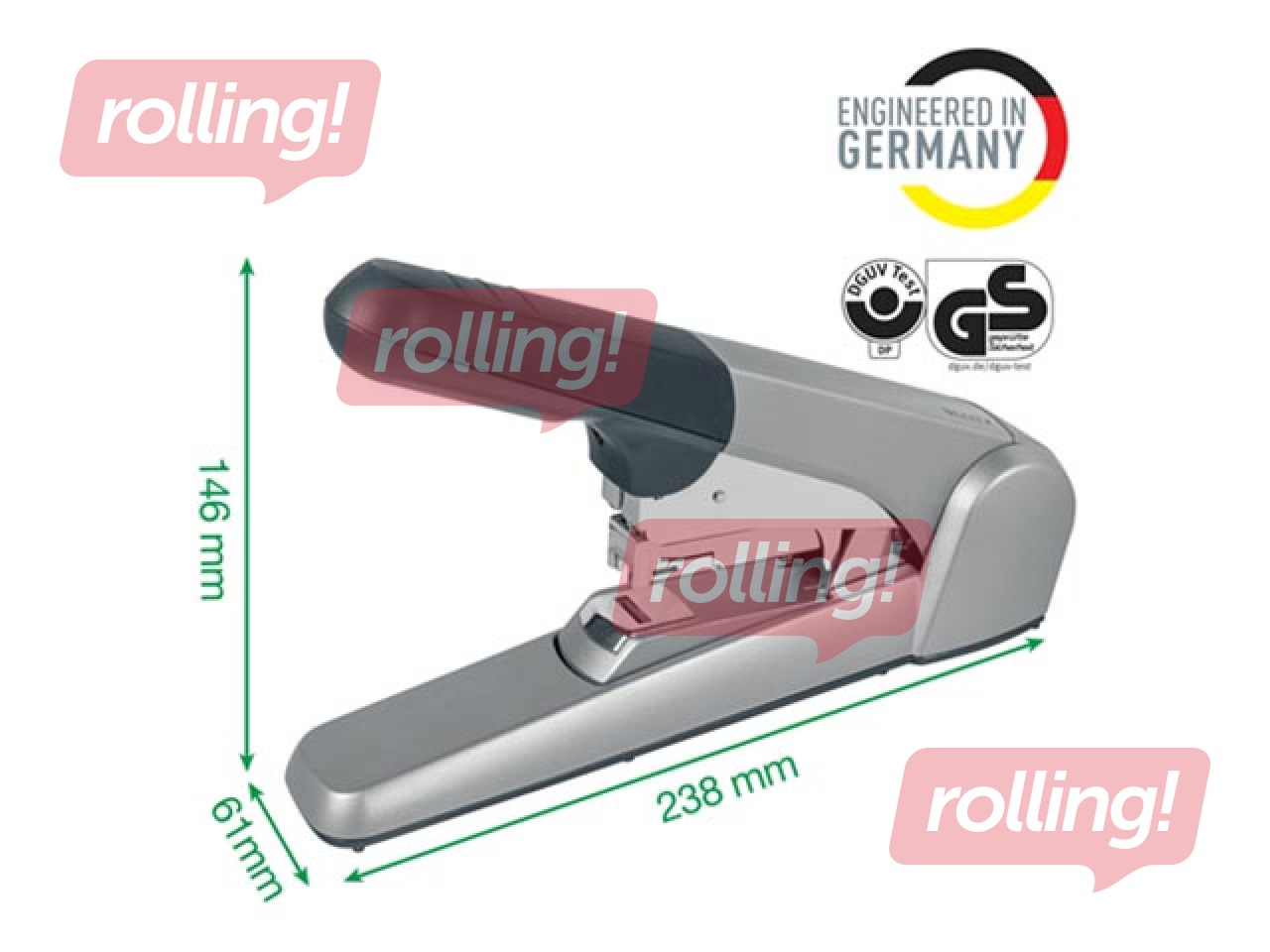 Stapler Heavy Duty Leitz, 60 sheets, Flat Clinch, grey/black