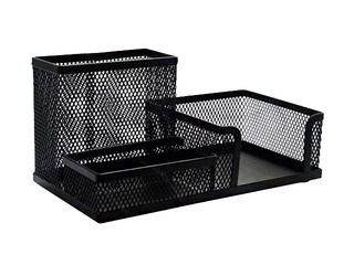 Desktop organiser MemoBe, 3 compartments, empty, metal, black