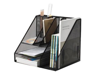Desktop organiser Q-Connect, empty, metal mesh, black