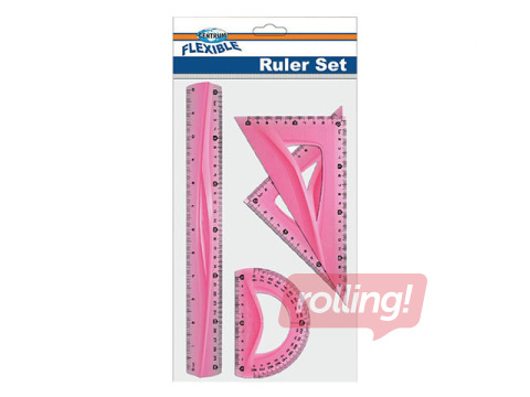 Lineālu komplekts Centrum, 4 priekšmeti, lokans, sarkans