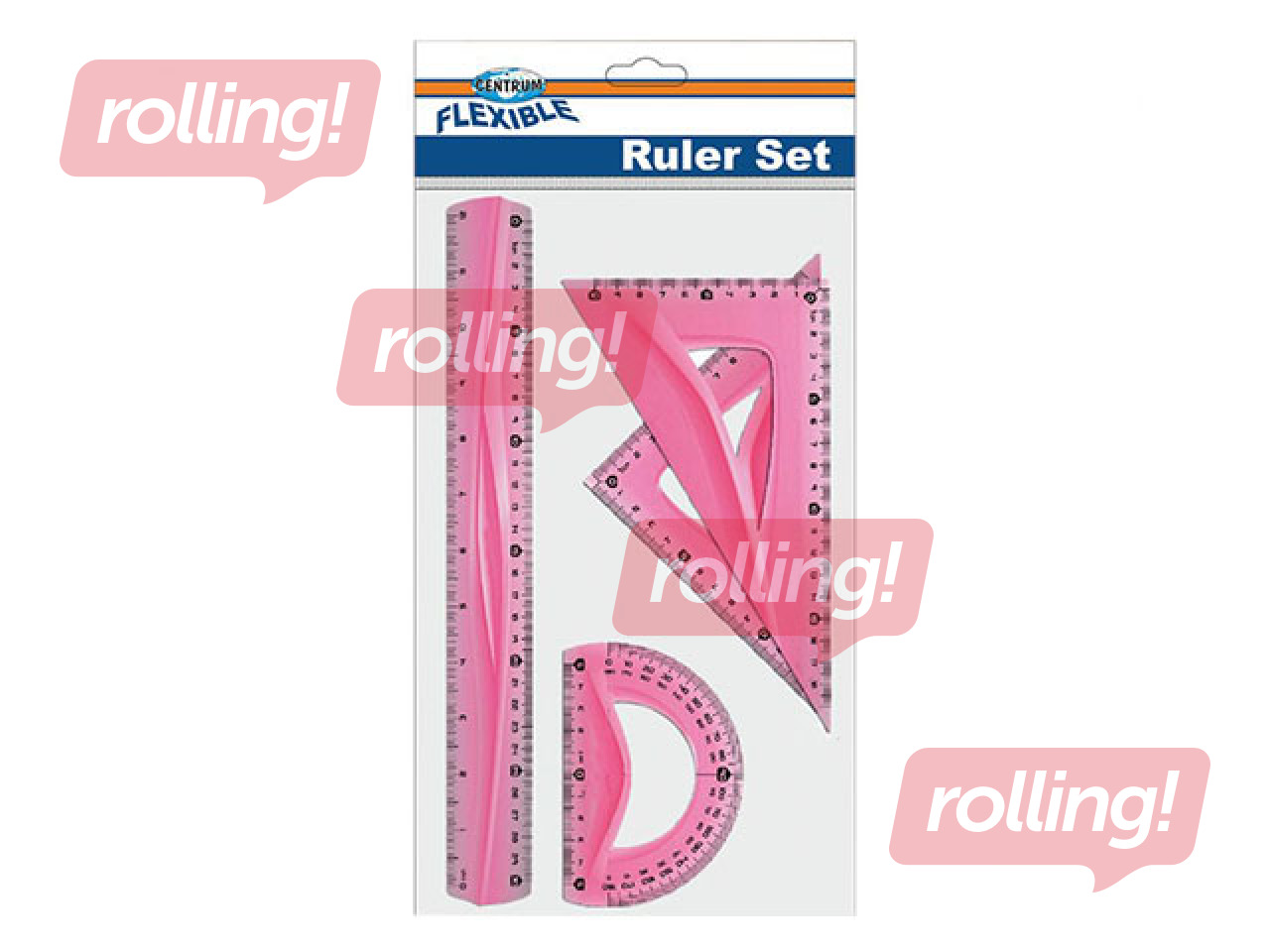 Lineālu komplekts Centrum, 4 priekšmeti, lokans, sarkans