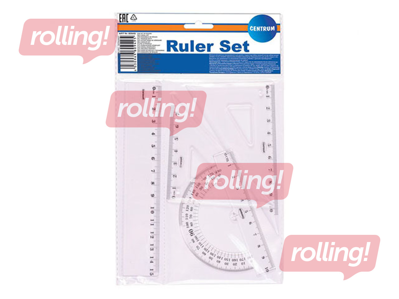 Lineālu komplekts Centrum, 4 priekšmeti, caurspīdīgs