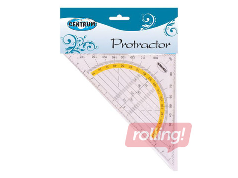 Lineāls, trīsstūris + transportieris Centrum, caurspīdīgs, 16cm, 180°