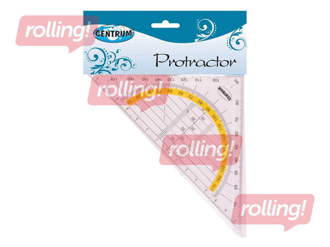 Lineāls, trīsstūris + transportieris Centrum, caurspīdīgs, 16cm, 180°